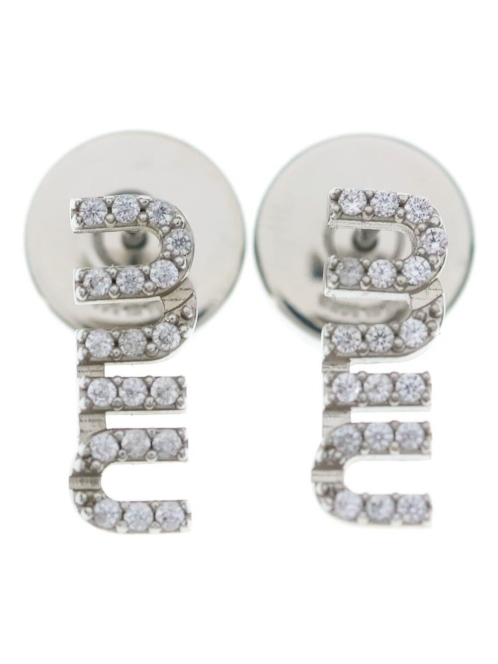 Miu Miu Logo Rhinestone Earrings Silver